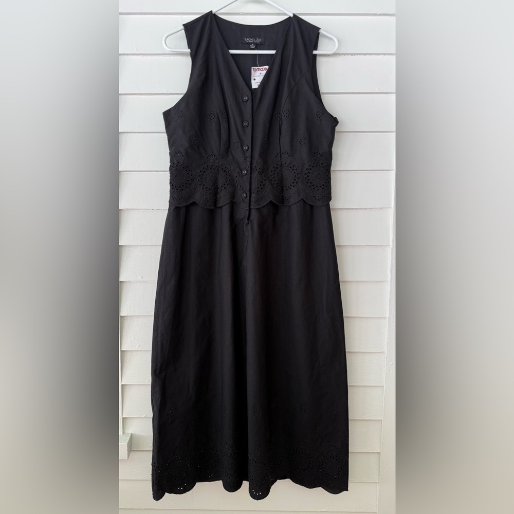 Rachel Zoe | Black Eyelet Midi Dress Button Front Size Small NWT